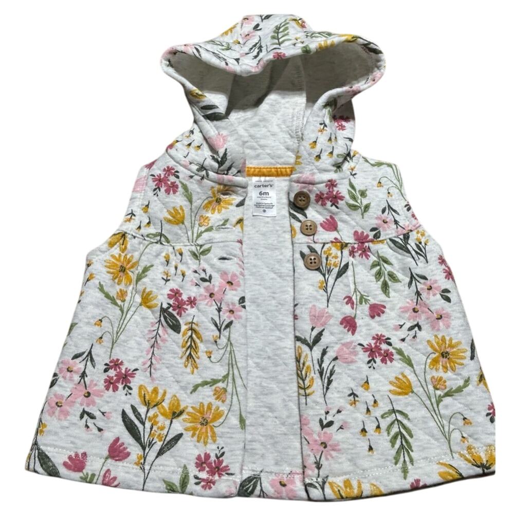 Carter's Floral Button-Up Hooded Vest sz 6 M